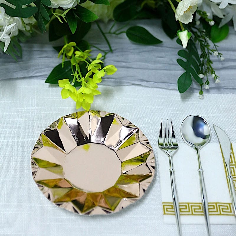 25 Geometric Round Metallic Disposable Dinner Salad Paper Plates