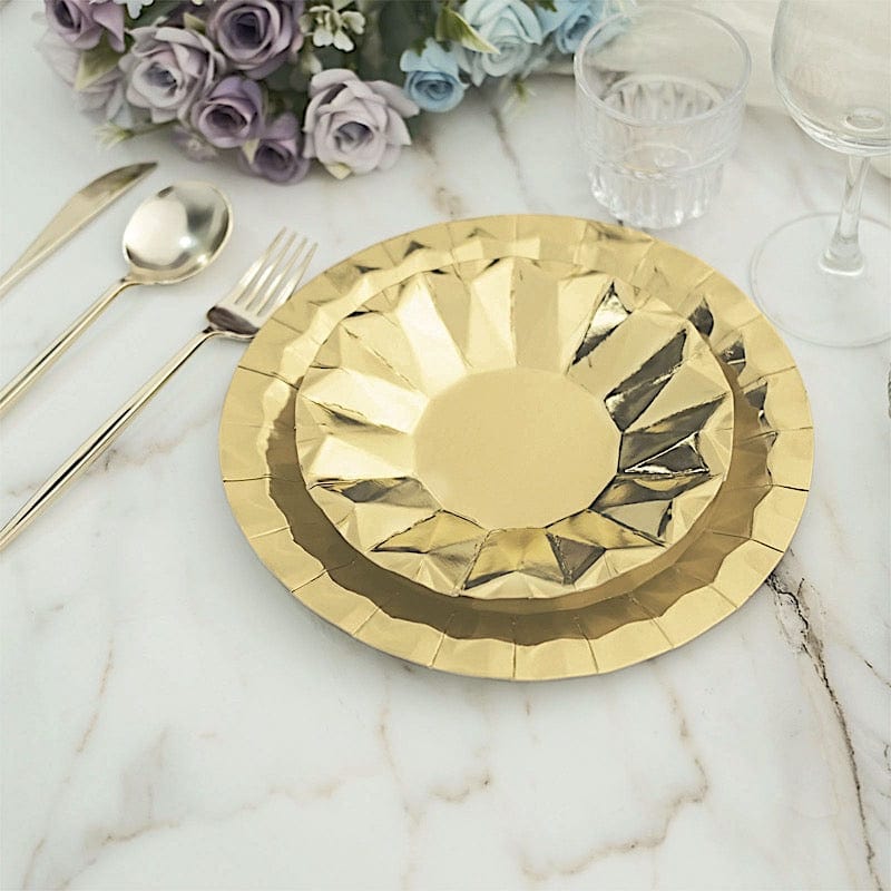 25 Geometric Round Metallic Disposable Dinner Salad Paper Plates