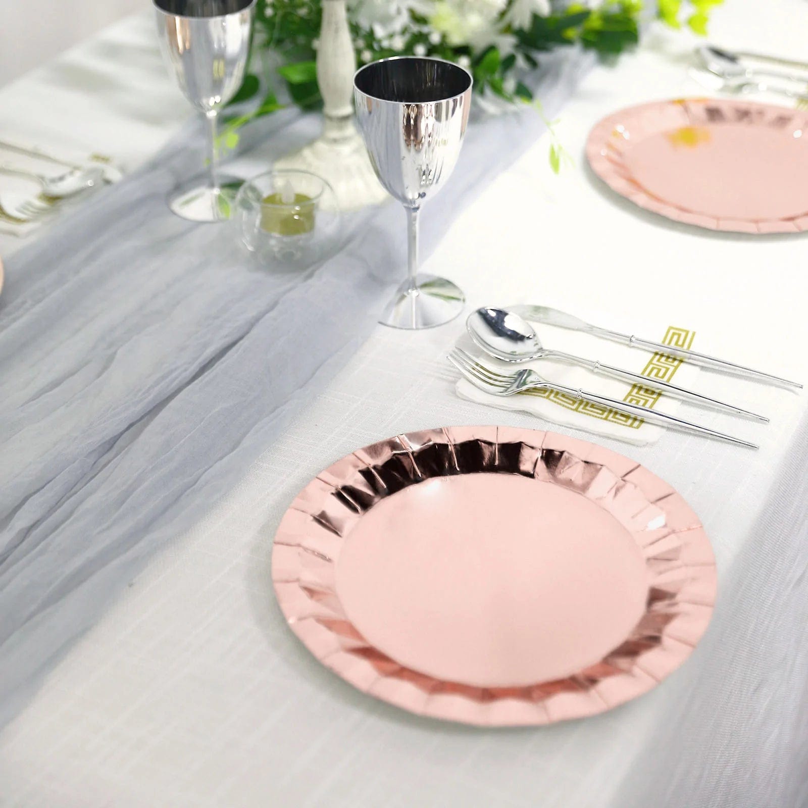 25 Geometric Round Metallic Disposable Dinner Salad Paper Plates