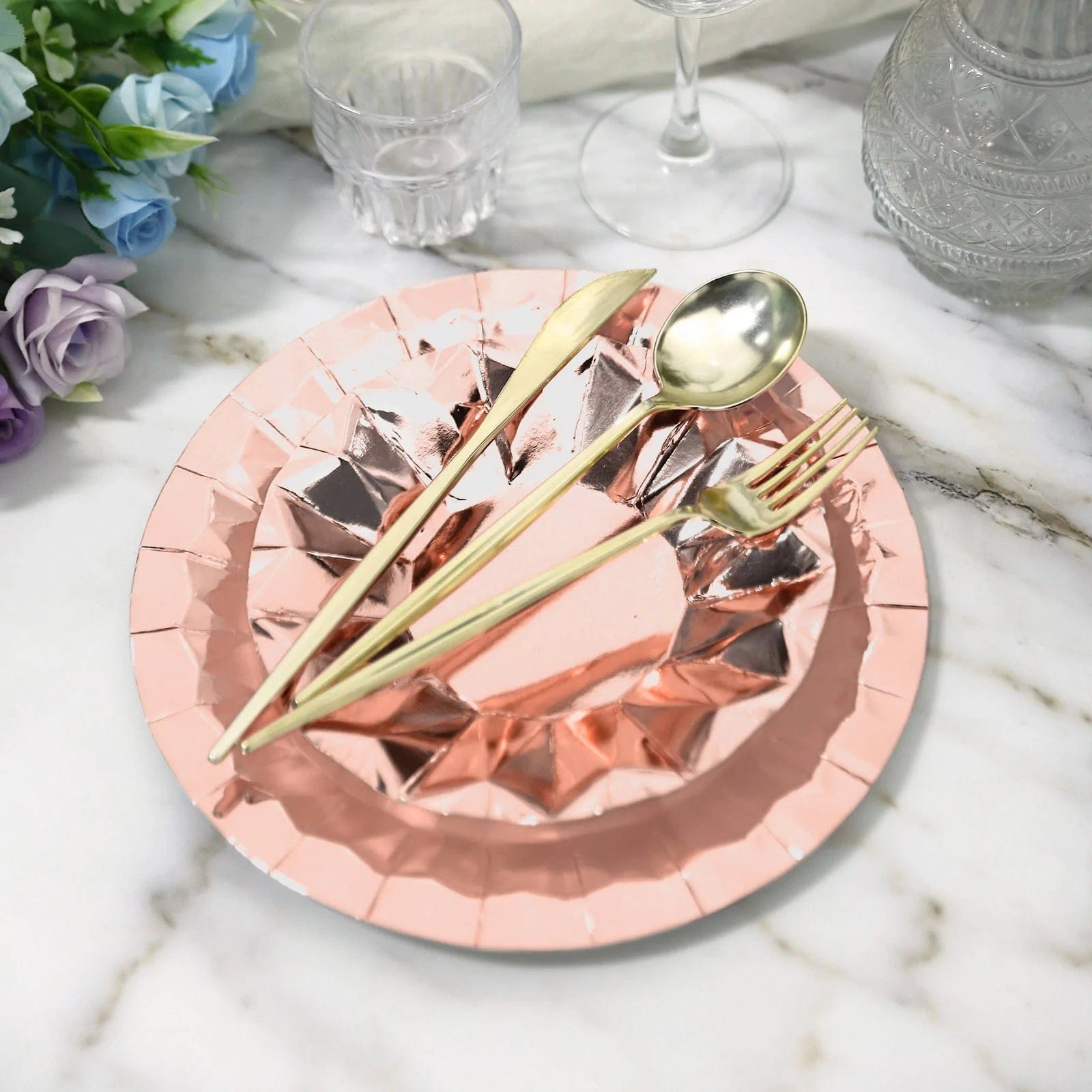 25 Geometric Round Metallic Disposable Dinner Salad Paper Plates