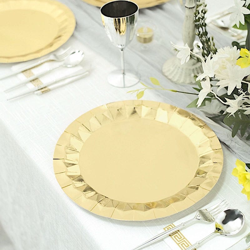 25 Geometric Round Metallic Disposable Dinner Salad Paper Plates