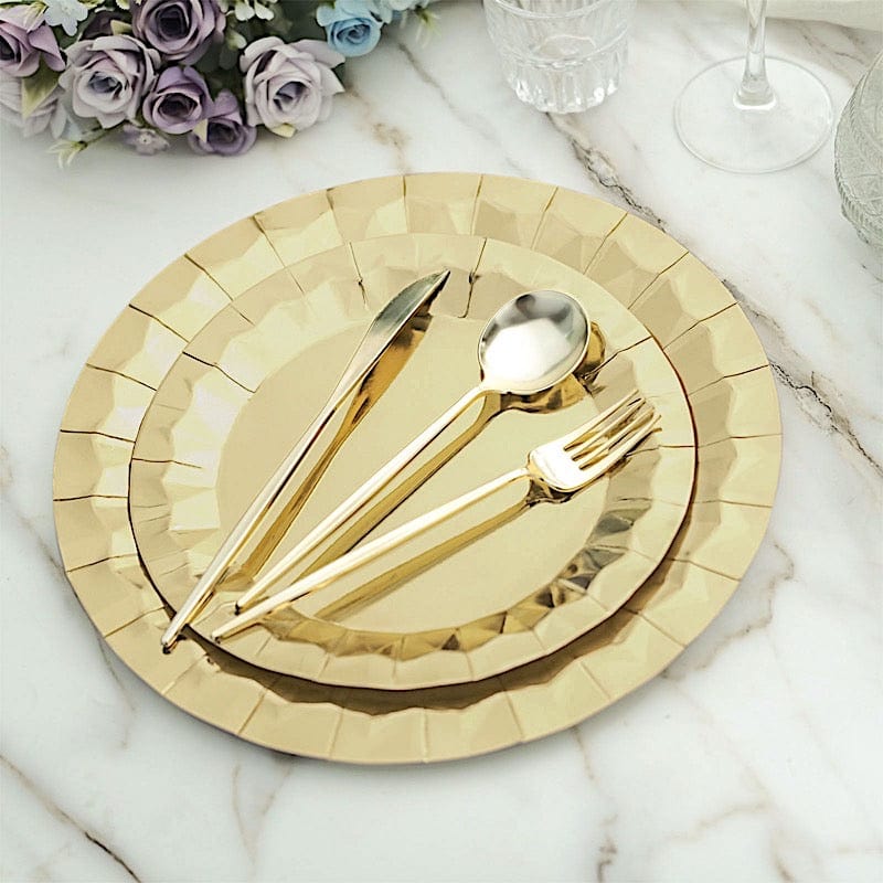 25 Geometric Round Metallic Disposable Dinner Salad Paper Plates
