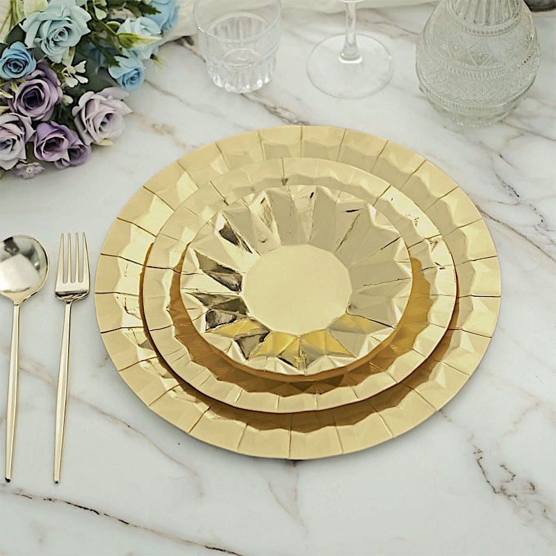 25 Geometric Round Metallic Disposable Dinner Salad Paper Plates