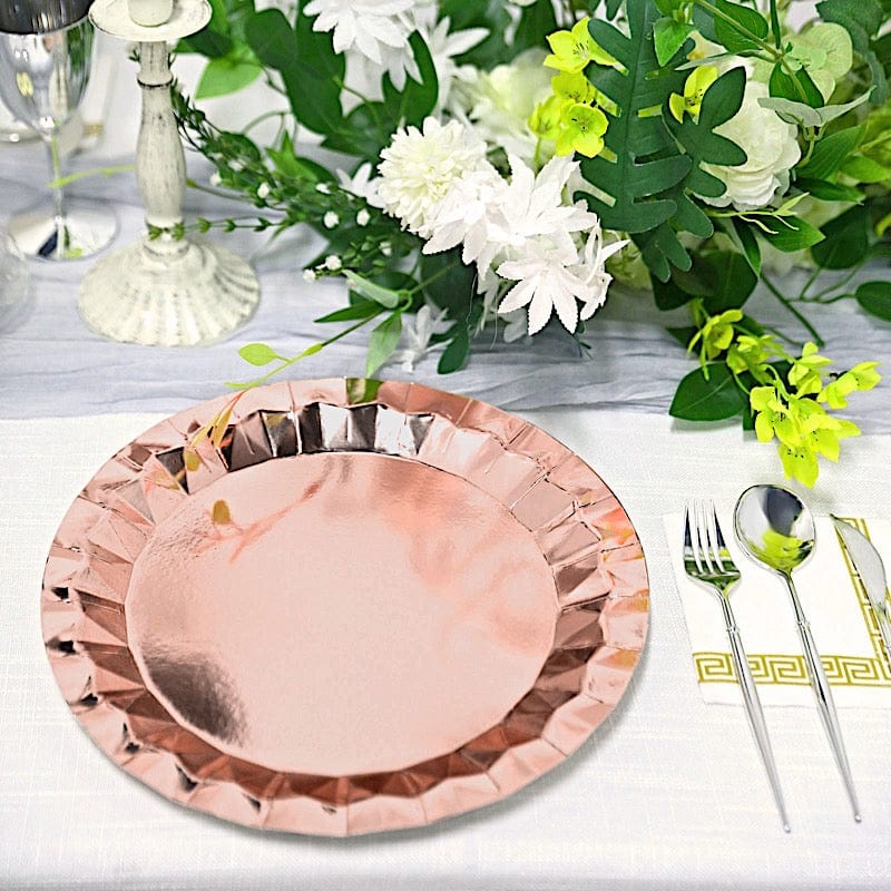 25 Geometric Round Metallic Disposable Dinner Salad Paper Plates