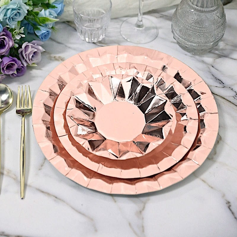 25 Geometric Round Metallic Disposable Dinner Salad Paper Plates