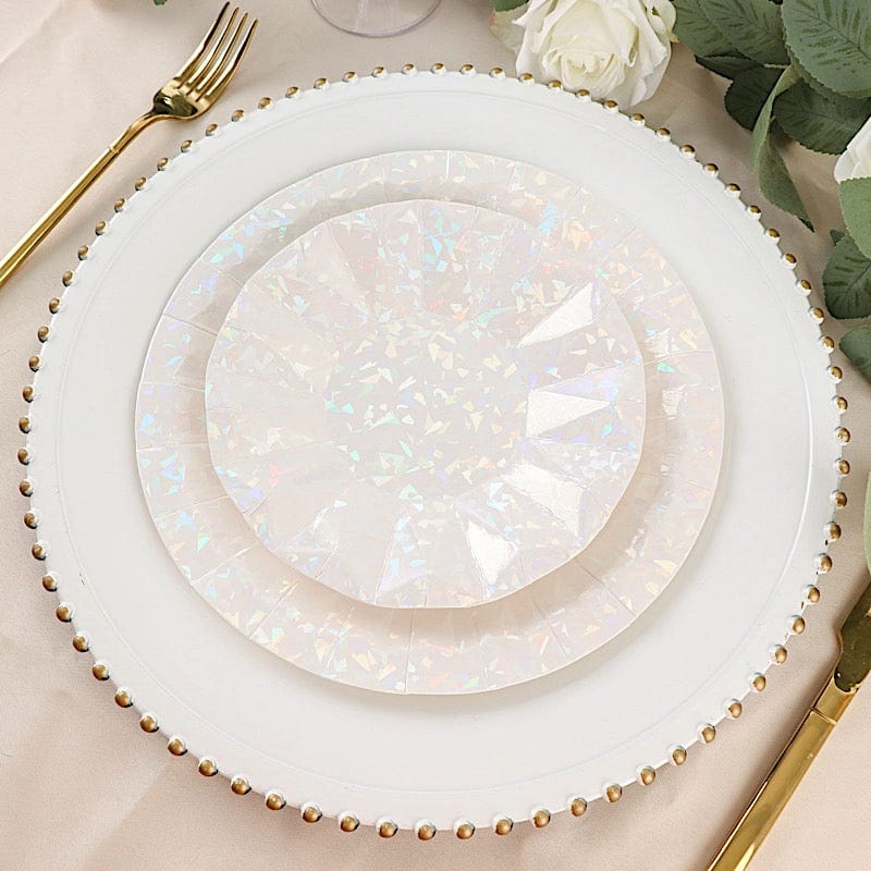 25 Geometric Round Metallic Disposable Dinner Salad Paper Plates
