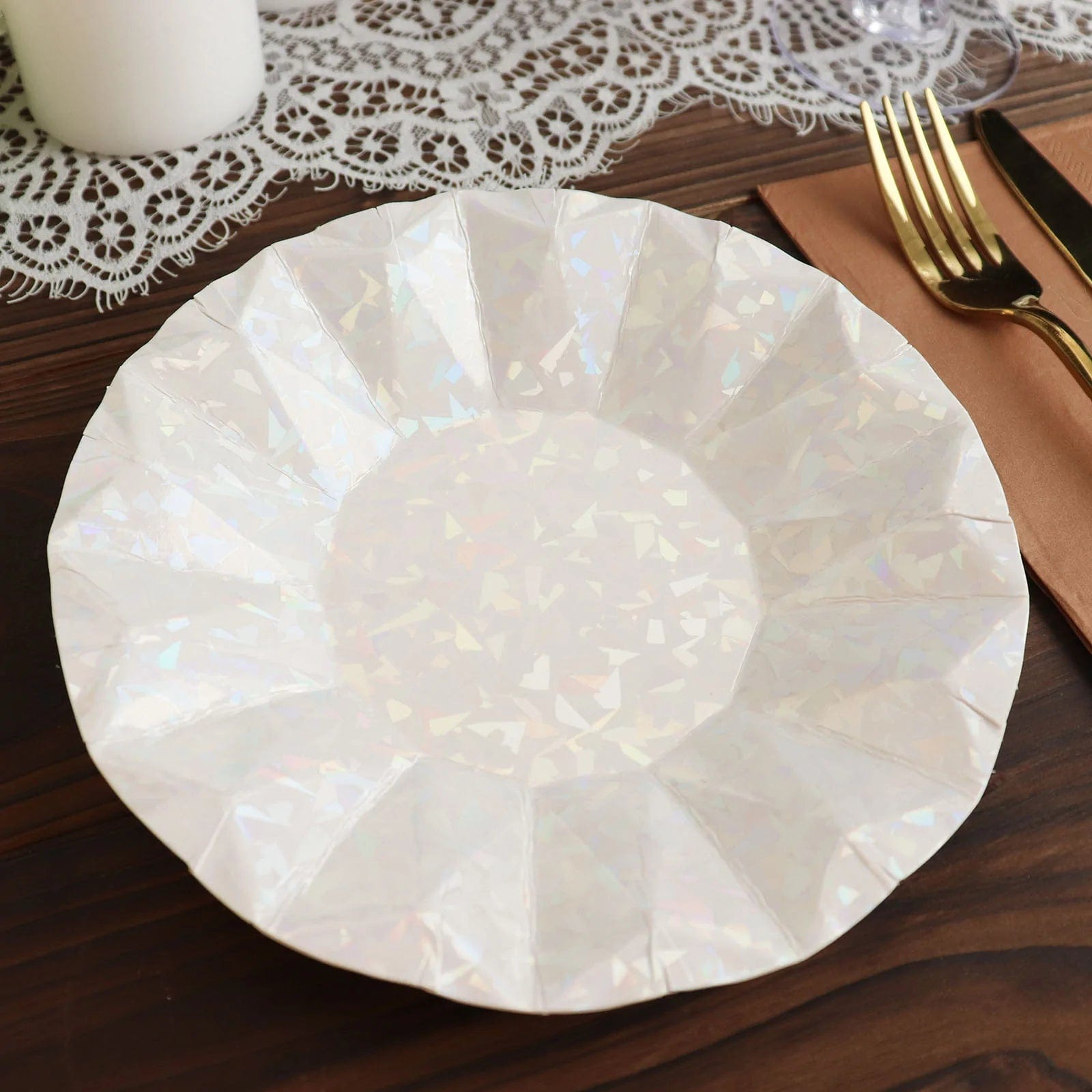 25 Geometric Round Metallic Disposable Dinner Salad Paper Plates
