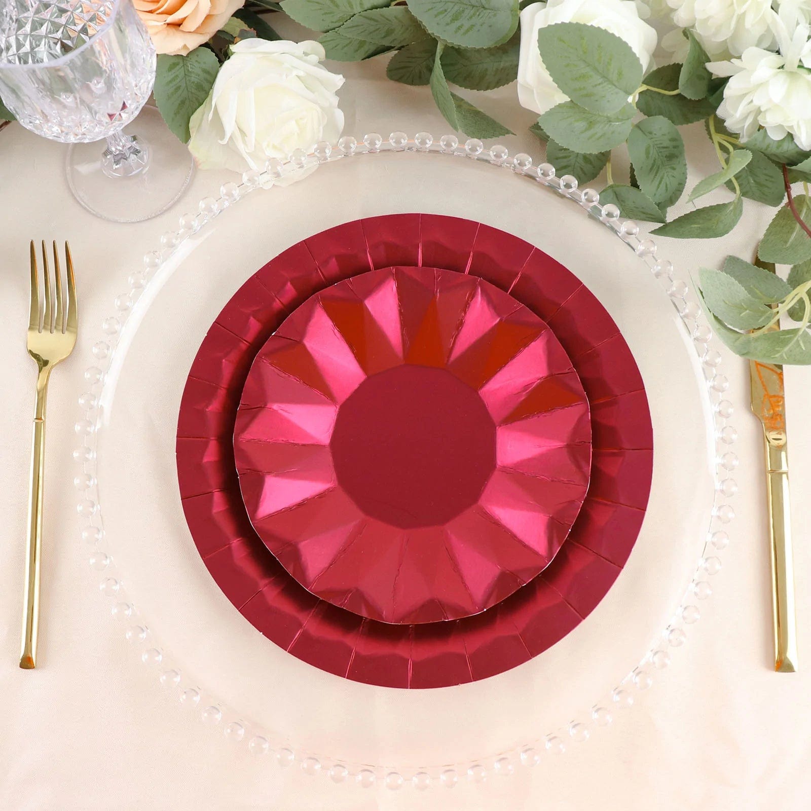 25 Geometric Round Metallic Disposable Dinner Salad Paper Plates