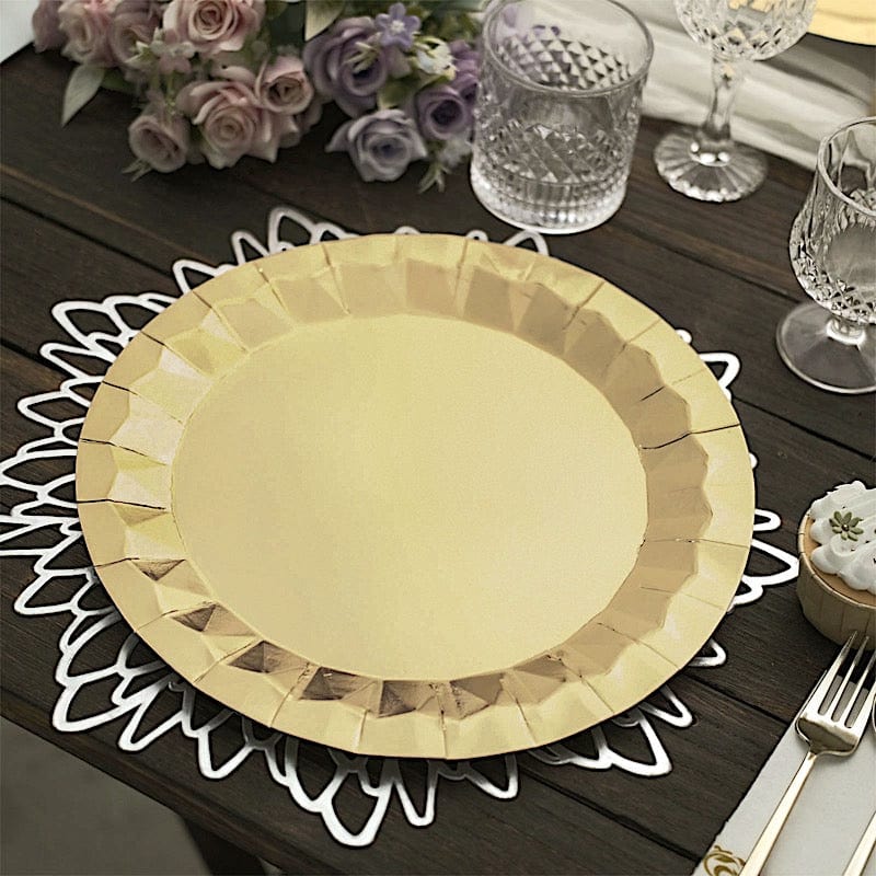 25 Geometric Round Metallic Disposable Dinner Salad Paper Plates