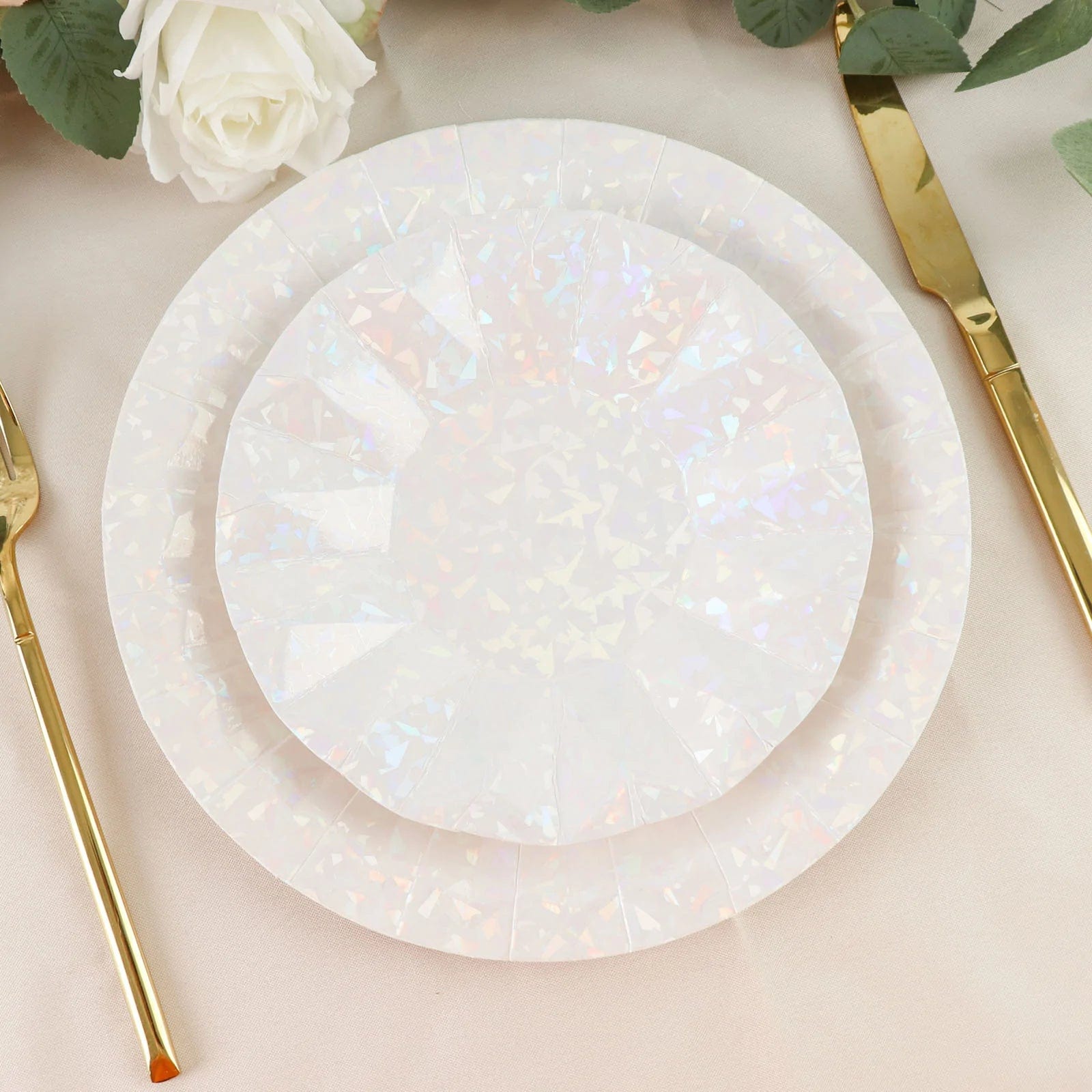 25 Geometric Round Metallic Disposable Dinner Salad Paper Plates