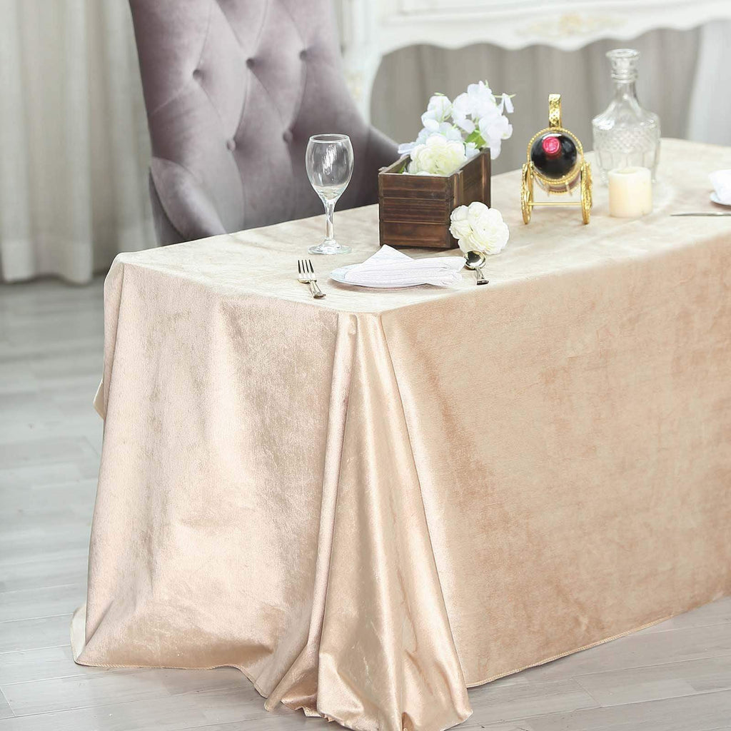 90x132 in Champagne Rectangular Premium Velvet Tablecloth