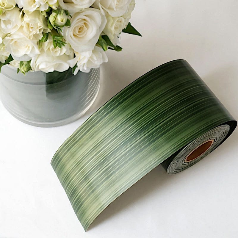 Green 50 yards 4 in Satin Ribbon Roll with Two Sided Ti Leaf Pattern