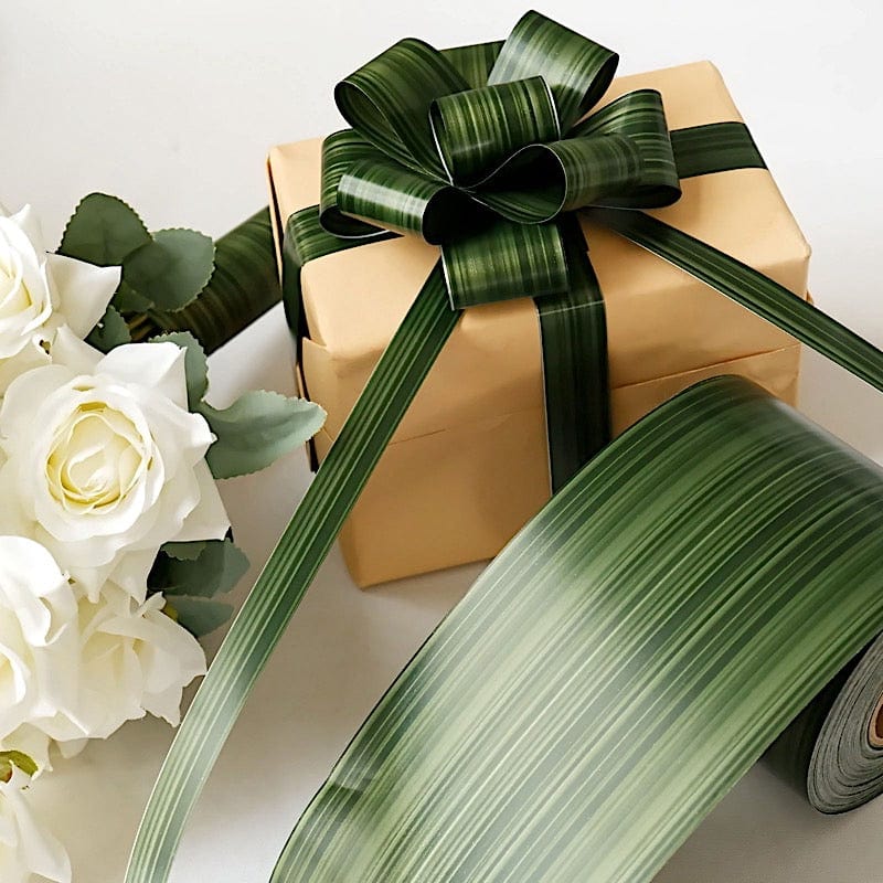 Green 50 yards 4 in Satin Ribbon Roll with Two Sided Ti Leaf Pattern