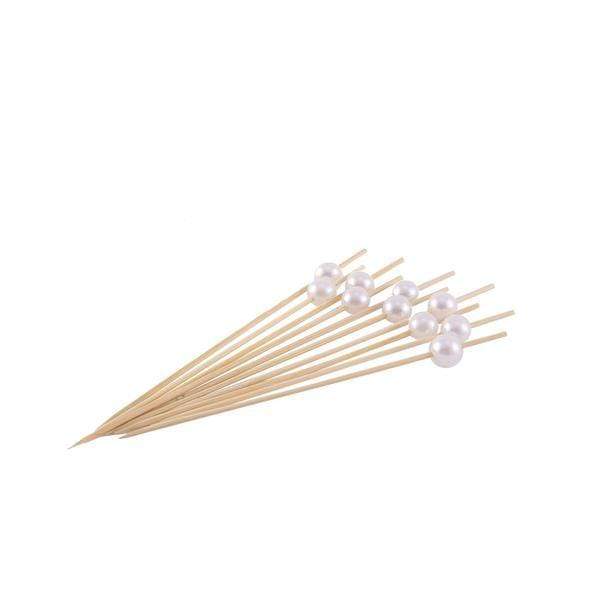 100 pcs 4.75 in long Light Brown Natural Sustainable Bamboo Skewers Cocktail Picks with Pearls
