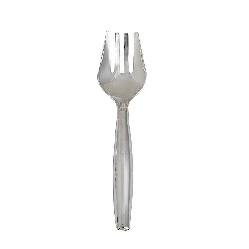 1 pc 9.75" Silver Disposable Plastic Party Serving Fork