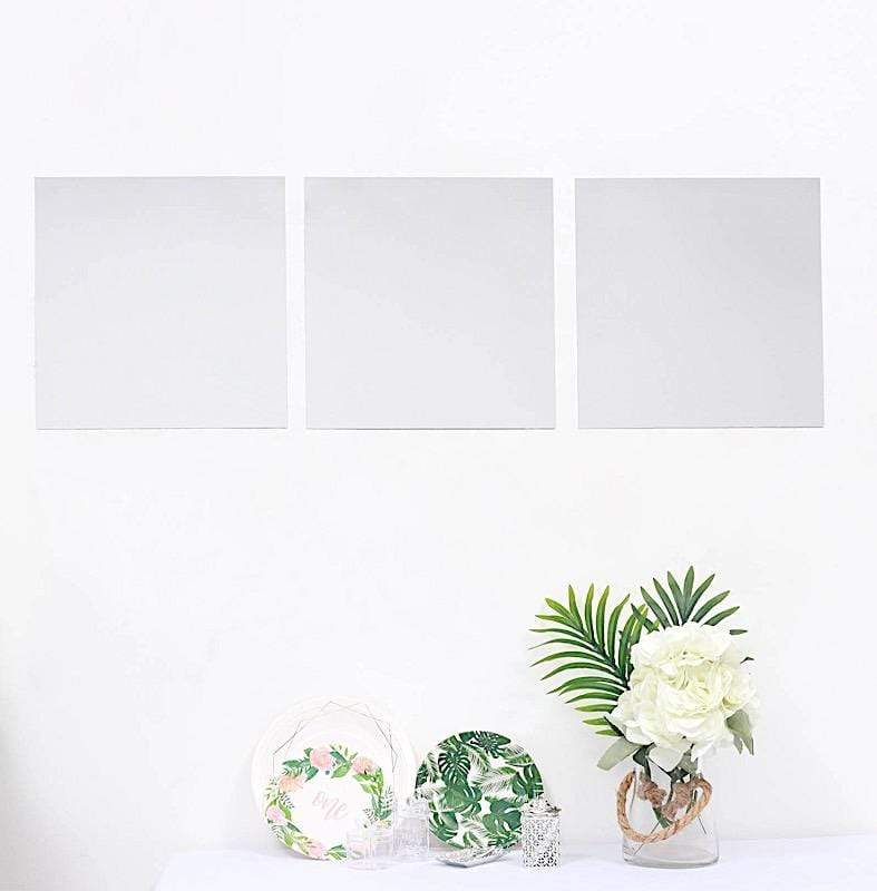 12 Silver Square Mirror Stickers Acrylic Removable Wall Decals