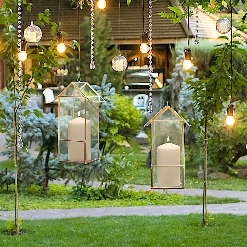 10.5 in tall Clear with Gold Metal Geometric Glass Terrarium Vase