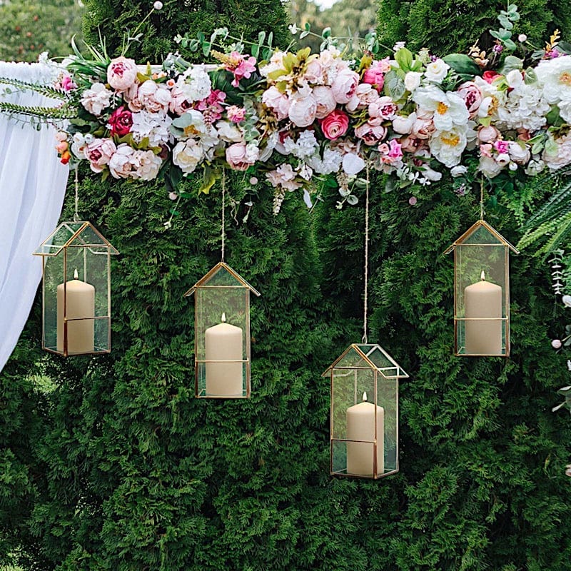 10.5 in tall Clear with Gold Metal Geometric Glass Terrarium Vase