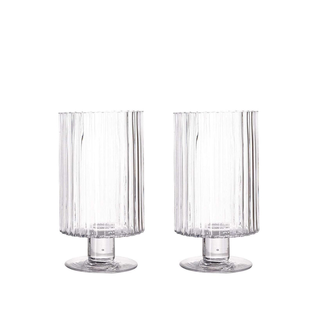 2 pcs Large 9 in tall Clear Glass Vases with Ribbed Design