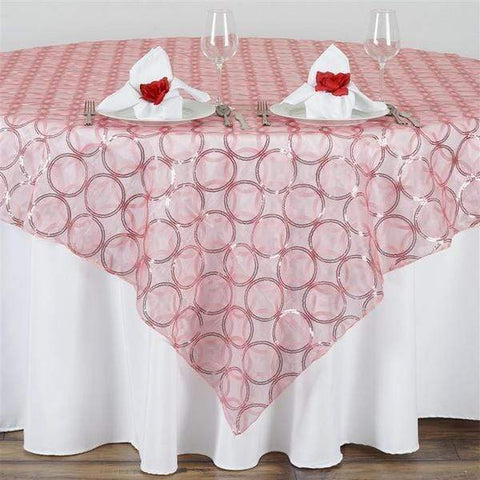 85 inch Rose Quartz Pink Sequin Circles Table Overlay