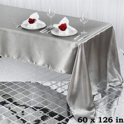 Silver 60x126" Satin Rectangle Tablecloth