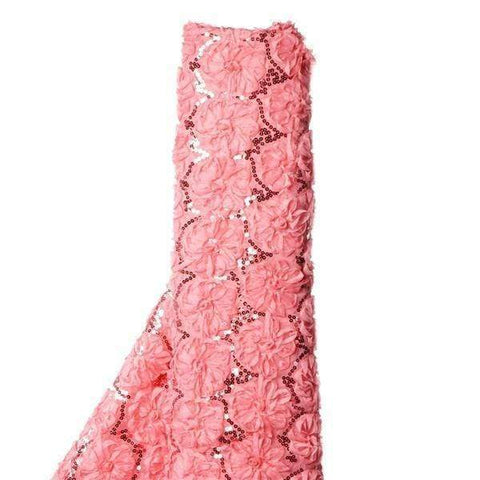 54" x 4 Yards Rose Quartz Pink Ribbon Roses Sequins Fabric Bolt