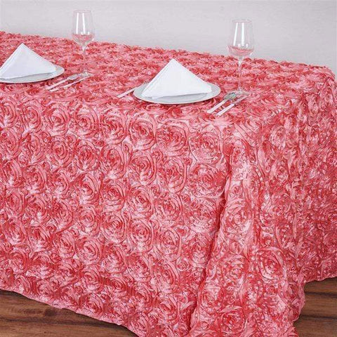 90x132" Rose Quartz Pink Raised Roses Rectangle Tablecloth
