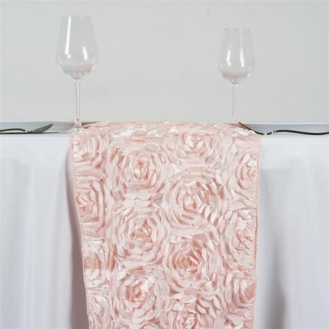 Blush Raised Rosettes Satin Table Runner