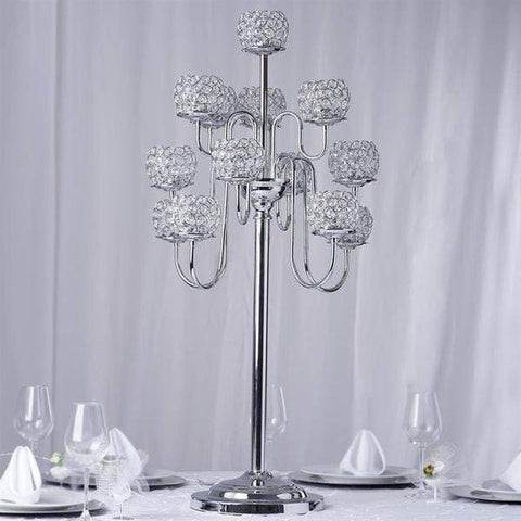 Silver 40" tall Crystal Beaded Candle Holder Candelabra