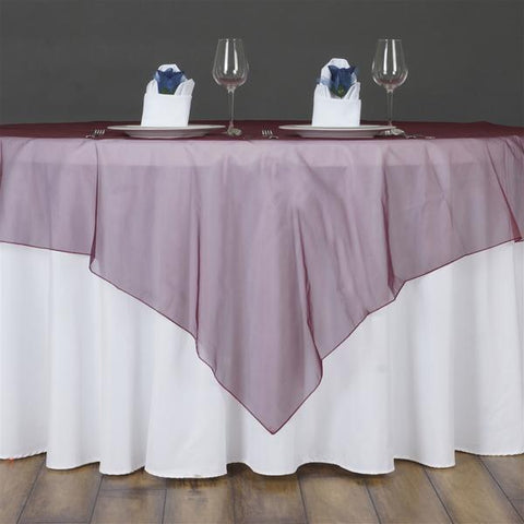 90 inch Burgundy Square Organza Table Overlay