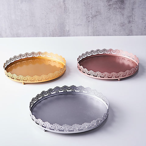 12 in Round Serving Trays with Decorative Embossed Rim