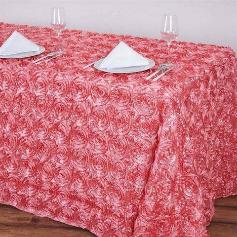 90x156" Rose Quartz Pink Raised Roses Rectangle Tablecloth