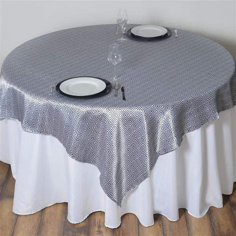 72 inch Black and White Mosaic Satin Table Overlay