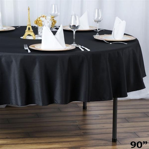90 inch Black Premium Polyester Round Tablecloth
