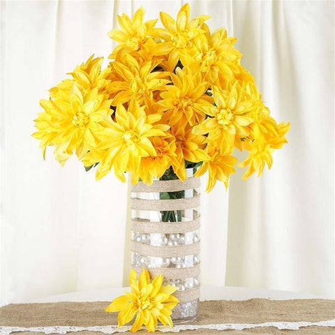 56 Yellow Silk Dahlia Artificial Wedding Flowers