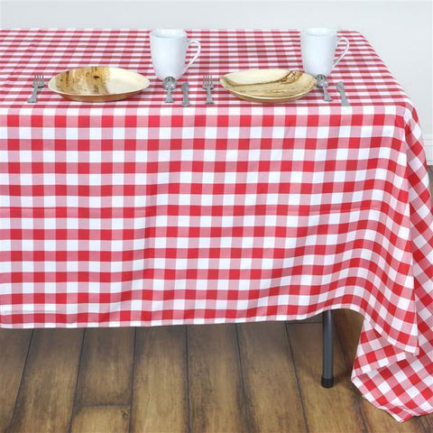 70" x 70" Red on White Square Gingham Checkered Polyester Tablecloth