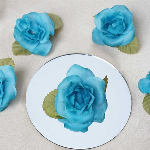 12 Turquoise Open Roses Heads Craft Flowers