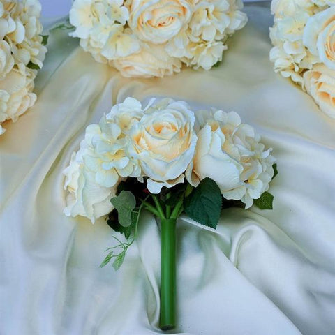 4 Blush Silk Roses and Hydrangea Flowers Bouquets