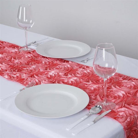 Rose Quartz Pink Raised Roses Satin Table Runner
