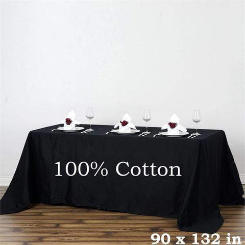 90" x 132" Rectangular Cotton Wedding Tablecloth Linens High Quality- Black