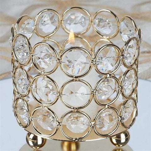 Gold 3" tall Tealight Votive Cute Crystal Beaded Candle Holder