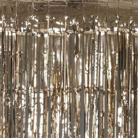 3 feet x 8 feet Champagne Metallic Foil Fringe Shiny Curtain