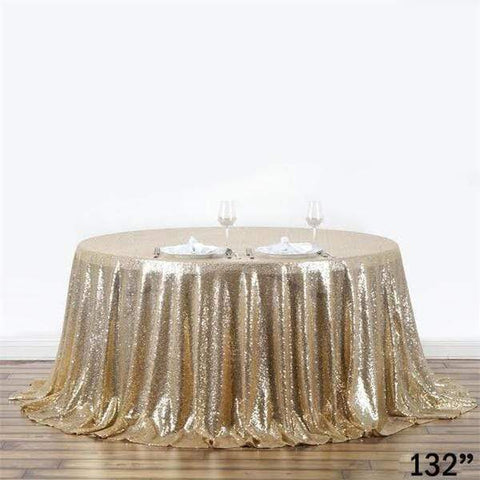 132" Champagne Sequin Round Tablecloth