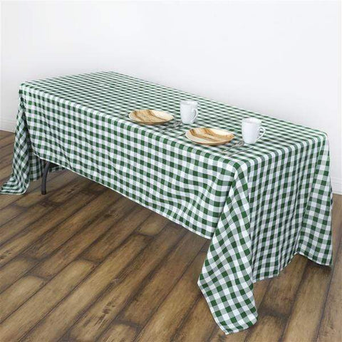 60x102" Green on White Gingham Checkered Polyester Tablecloth