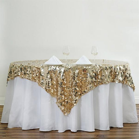 72 inch Champagne Big Payette Sequin Square Table Overlay