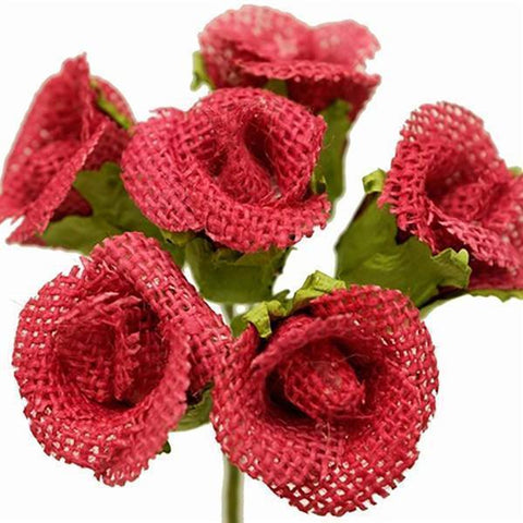30 Fushia Burlap Mini Rose Buds Flowers