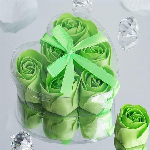  Apple Green Rose Soaps in Gift Box with Ribbon