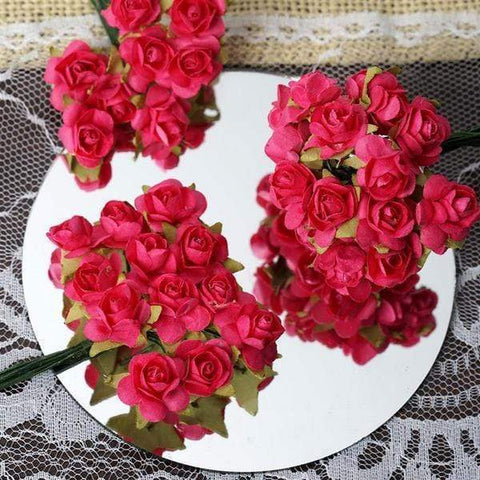 144 Fuchsia Paper Roses Mini Craft Flowers