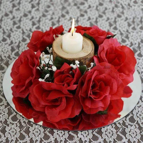 8 pcs Silk Roses Flowers Candle Rings - Red
