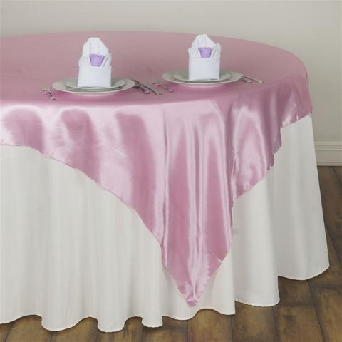 90 inch Pink Square Satin Table Overlay